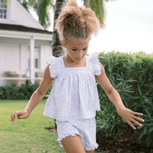 minnow Sets<Girls Ruffle Top And Short Set Briland Blue Botanic