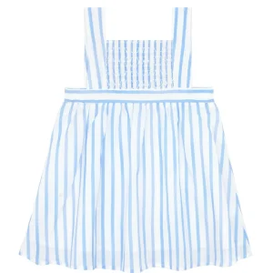 minnow Dresses<Girls Smocked Bib Dress Bahamian Blue Stripe
