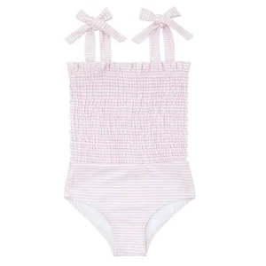 minnow One Pieces<Girls Smocked One Piece Pink Stripe