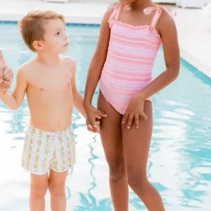 minnow One Pieces<Girls Smocked One Piece Sorbet Pink Stripe