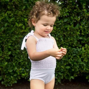 minnow One Pieces<Girls Smocked One Piece Pink Stripe