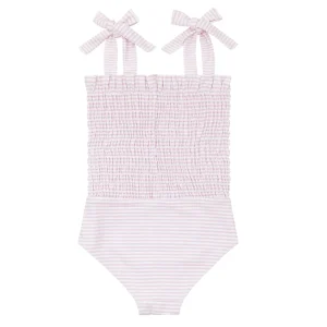 minnow One Pieces<Girls Smocked One Piece Pink Stripe