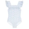 minnow Rashguards<Girls Square Neck Double Ruffle One Piece Briland Blue Botanic