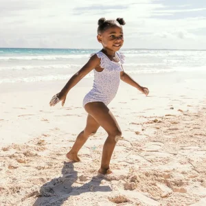 minnow One Pieces<Girls Square Neck Double Ruffle One Piece Briland Blue Botanic