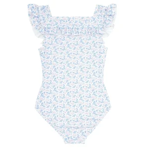 minnow One Pieces<Girls Square Neck Double Ruffle One Piece Briland Blue Botanic