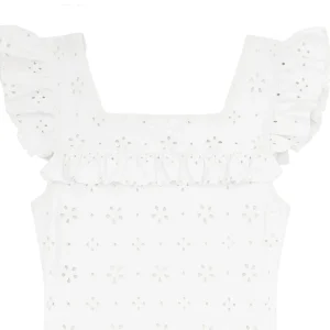 minnow Rashguards<Girls Square Neck Double Ruffle One Piece White Eyelet