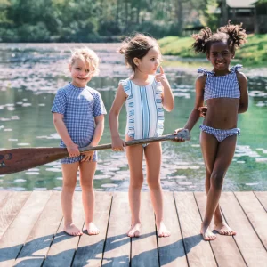 minnow Bikinis<Girls Tie Knot Bikini | Swim Navy Gingham