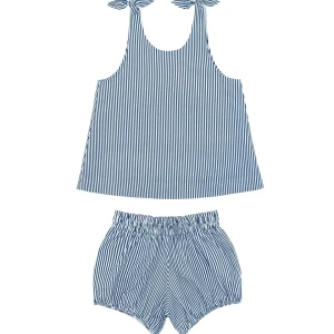 minnow Tops<Girls Tie Knot Bloomer Set Navy Stripe