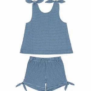 minnow Sets<Girls Tie Knot Bloomer Set | Swim Navy Gingham