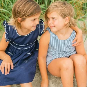 minnow Tops<Girls Tie Knot Bloomer Set Navy Stripe