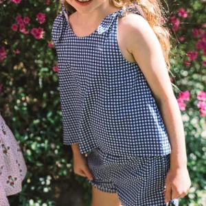 minnow Tops<Girls Tie Knot Bloomer Set | Swim Navy Gingham