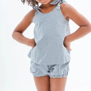 minnow Sets<Girls Tie Knot Bloomer Set Navy Stripe
