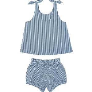 minnow Sets<Girls Tie Knot Bloomer Set Navy Stripe