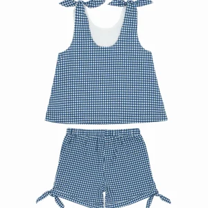 minnow Sets<Girls Tie Knot Bloomer Set | Swim Navy Gingham