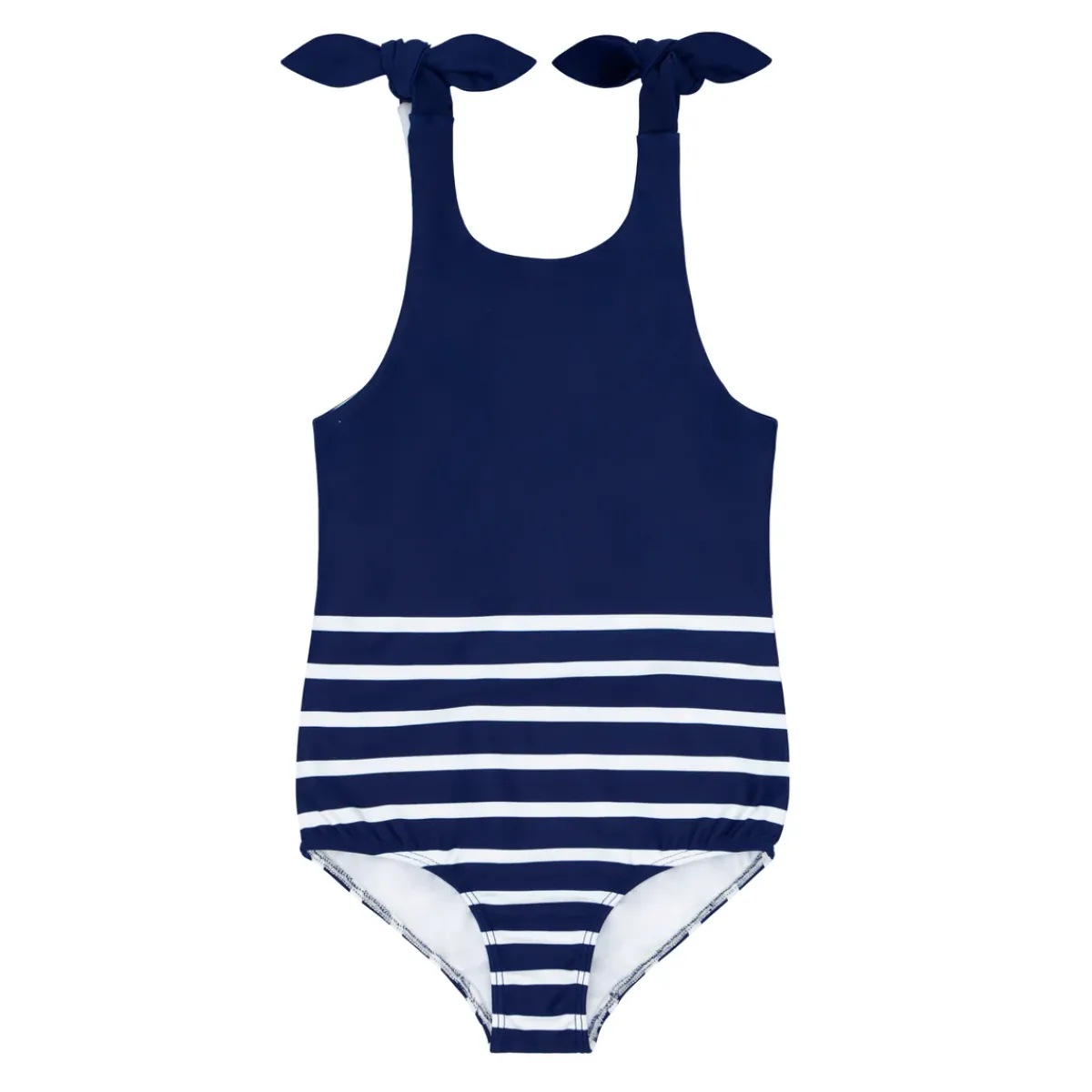 girls_tie_knot_one_piece__0-3.webp minnow Rashguards<Girls Tie Knot One Piece | Swim Navy Breton Stripe