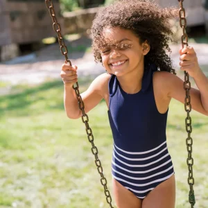 minnow Rashguards<Girls Tie Knot One Piece | Swim Navy Breton Stripe