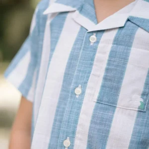 minnow Tops< X Fanm Mon Boy's Blue Cabana Linen Shirt Blue Cabana Stripe