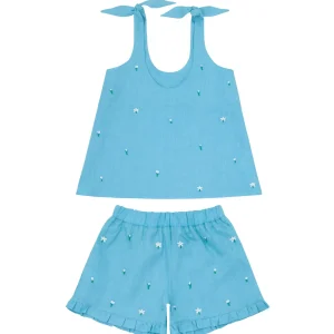 minnow Tops< X Fanm Mon Girl's Tie Knot Short Set Lagoon