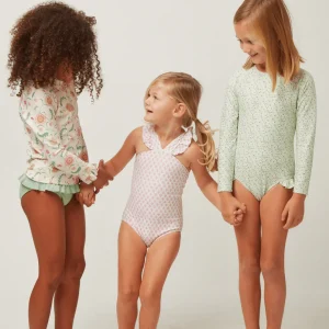 minnow One Pieces< X Sister Parish Girls V-Neck Crossover One Piece Nectar Leaf