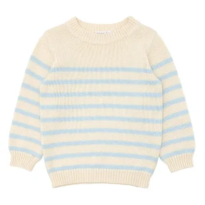 minnow Tops<Unisex Blue And Cream Stripe Knit Sweater Cream And Blue Stripe