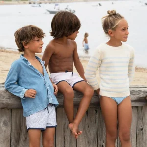 minnow Tops<Unisex Blue And Cream Stripe Knit Sweater Cream And Blue Stripe