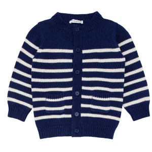 minnow Tops<Unisex Knit Cardigan Navy And Cream Stripe