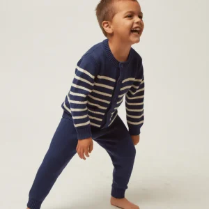 minnow Tops<Unisex Knit Cardigan Navy And Cream Stripe