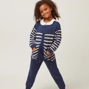 minnow Knits<Unisex Knit Cardigan Navy And Cream Stripe