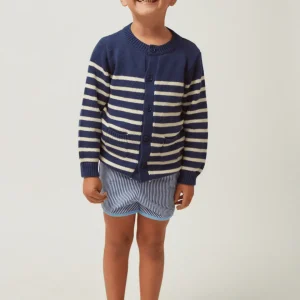 minnow Knits<Unisex Knit Cardigan Navy And Cream Stripe