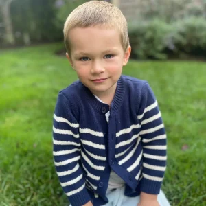 minnow Knits<Unisex Knit Cardigan Navy And Cream Stripe