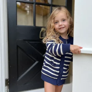 minnow Knits<Unisex Knit Cardigan Navy And Cream Stripe