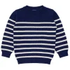 minnow Tops<Unisex Knit Sweater Navy And Cream Stripe