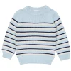minnow Tops<Unisex Knit Sweater Light Blue Tricolor Stripe