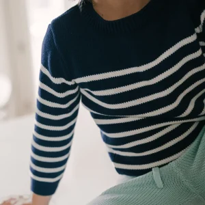minnow Tops<Unisex Knit Sweater Navy And Cream Stripe