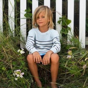 minnow Knits<Unisex Knit Sweater Light Blue Tricolor Stripe