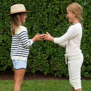 minnow Clothing<Unisex Knit Sweater Cream And Pink Stripe