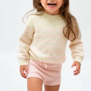 minnow Clothing<Unisex Knit Sweater Cream And Pink Stripe