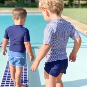 minnow Rashguards<Unisex Navy Stripe Short Sleeve Rashguard