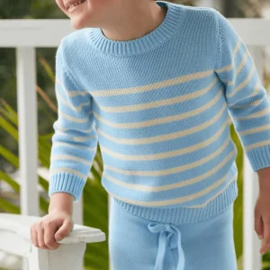 minnow Tops<Unisex Peri Blue And Cream Knit Sweater Peri Blue And Cream Stripe