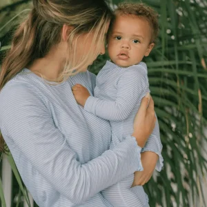 minnow Sleepwear<Unisex Pima Footie Powder Blue Stripe