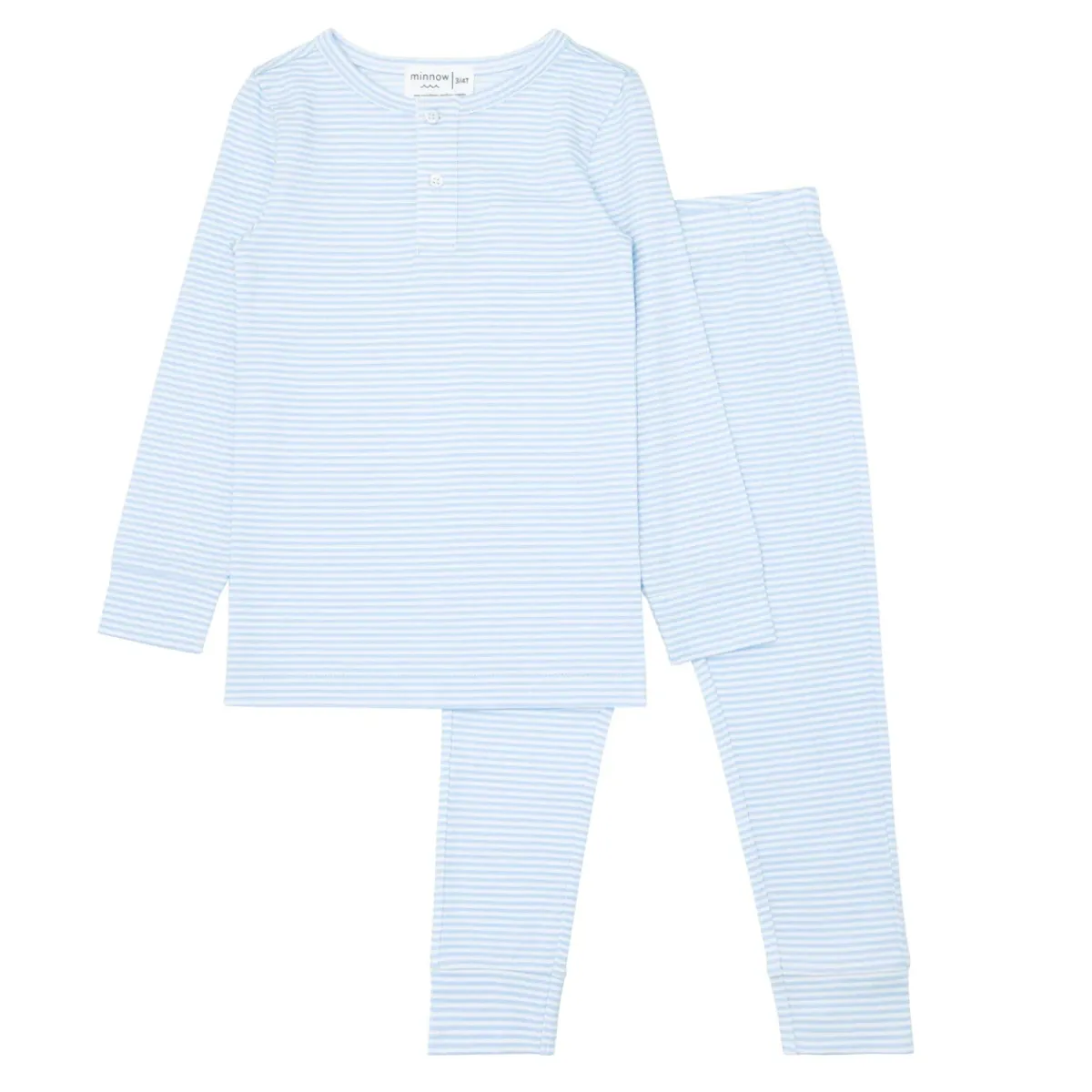 unisex_pima_pajamas_set_0.webp minnow Sleepwear<Unisex Pima Pajamas Set Powder Blue Stripe