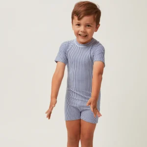 minnow One Pieces<Unisex Short Sleeve Rashguard One Piece Navy Stripe