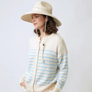 minnow Knits<Women's Cardigan Cream And Peri Blue Stripe